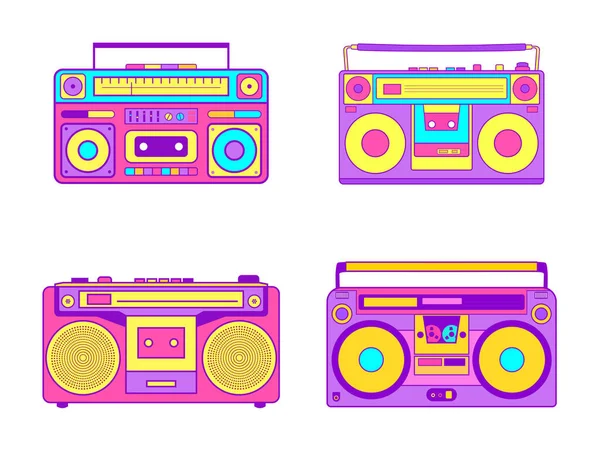Набор Retro Radio 90S Музыкальная Аудиокассета Коллекция Различных Винтажных Бумбокс — стоковый вектор