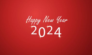 2024 Mutlu Yıllar Kırmızı Arkaplan Tasarımı. Tebrik kartı, Banner, Poster. Vektör İllüstrasyonu.
