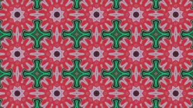Geometrik psikedelik kaleydoskop arka planı, çizgi ve çiçekli desenler dışa ve içe doğru yayılan döngülü animasyon. Kusursuz kıvrımlı titreşimli ışıklar ve soyut mandala.