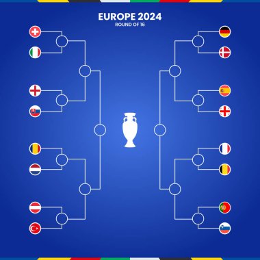 Avrupa 2024 Futbol Turu 16 Parantez Şablonu Tasarımı. Vektör İllüstrasyonu