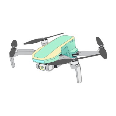 Geometrik tasarım ve pastel renk vektör illüstrasyonuna sahip fütürist retro drone. Teknoloji, yenilik ve bilim kurgu kavramları için mükemmel..