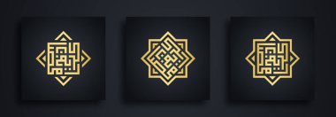 Set of Gold Kufi Ramadan Kareem calligraphy on black background. Vector illustration