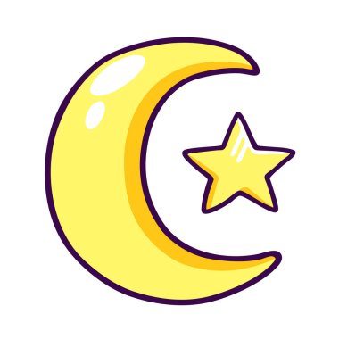 simple and elegant vector illustration of a crescent moon and star, symbols often associated with Islam