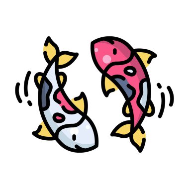 İki stilize Koi balığının yüzüşünü gösteren vektör simgesi