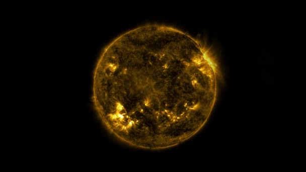 太陽のリアルなアニメーション 宇宙で燃えている太陽のクローズアップビュー ブラックバックグラウンドでの太陽活動 ソーラーストームコンセプト Nasaの画像で作られたアニメーション — ストック動画
