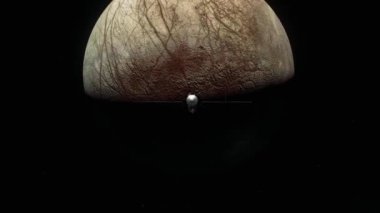Venüs üzerinde uçan bir uzay aracının yakın çekimi. Venüs Gezegeni yakınlarında modern uzay gemisi. NASA Resimleri ile Uzay Keşfi Konsepti.