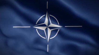 Kuzey Atlantik Antlaşma Örgütü bayrağı. Gerçekçi NATO Bayrağı Rüzgarda Dalgalanıyor. Kusursuz Döngü 4K Canlandırması.