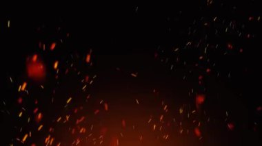 Ateş Kıvılcımları Kara Arkaplanda Yükseliyor. Dökülen Közler Kusursuz Döngü ile Kaplanıyor.