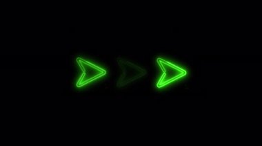 Şeffaf Arkaplanda Canlı Yeşil Neon Okları Animasyonu. Alfa Kanalı ile Ponting Neon Okları.