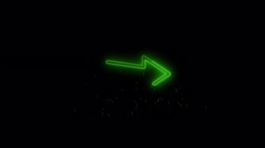 Şeffaf Arkaplanda Canlı Yeşil Neon Arrow Animasyonu. Alfa Kanalı ile Ponting Neon Arrow.