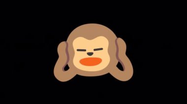 Şeffaf bir arkaplanda Şeytani Maymun Emoji Animasyonunu Duymak Yok. Alfa Kanalı ile 4K Döngü Canlandırması.
