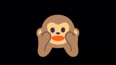 Şeffaf bir arkaplanda Şeytani Maymun Emoji Animasyonunu Konuşmayın. Alfa Kanalı ile 4K Döngü Canlandırması.