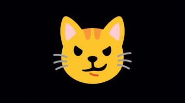 Yüzünde Wry Smile Emoji Animasyonu olan Kedi Surat Şeffaf bir arkaplanda. Alfa Kanalı ile 4K Döngü Canlandırması.