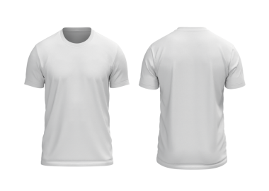 Erkekler beyaz, yuvarlak boyunlu, kısa kollu tişörtlü, önden ve arkadan görünüşlü.