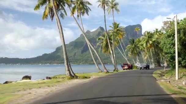 Türkiz Kék Lagúna Pálmafákkal Bora Borán Tahitin Francia Polinéziában Kocsival — Stock videók