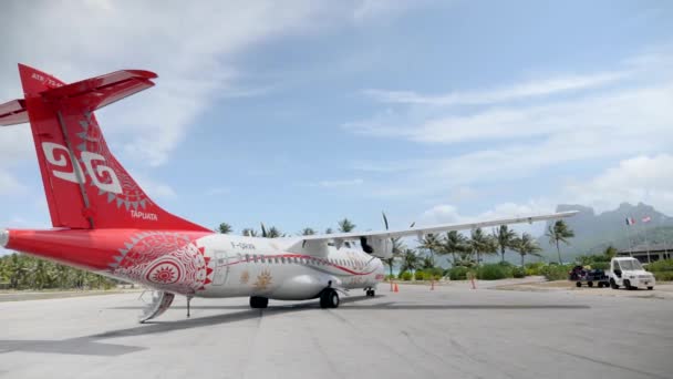Aeropuerto Con Avión Local Palmeras Bora Bora Tahití Polinesia Francesa — Vídeos de Stock