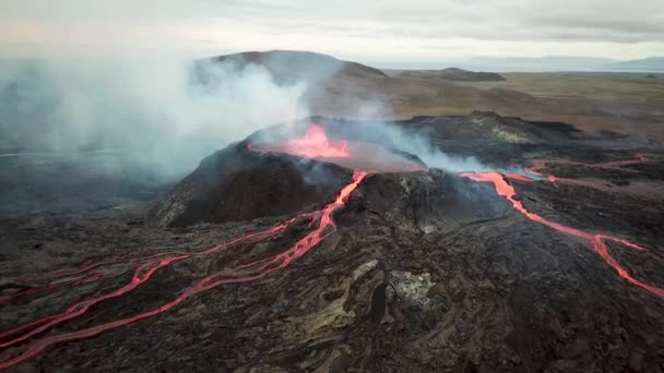 Aerial Drone Footage Fagradalsfjall Active Volcano Eruption Geldingadalir Reykjanes Iceland — Vídeo de Stock