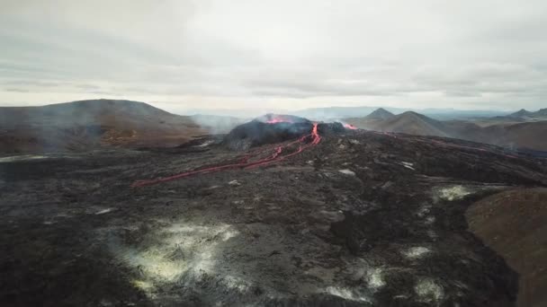 Luchtfoto Drone Beelden Van Fagradalsfjall Actieve Vulkaanuitbarsting Geldingadalir Reykjanes Ijsland — Stockvideo