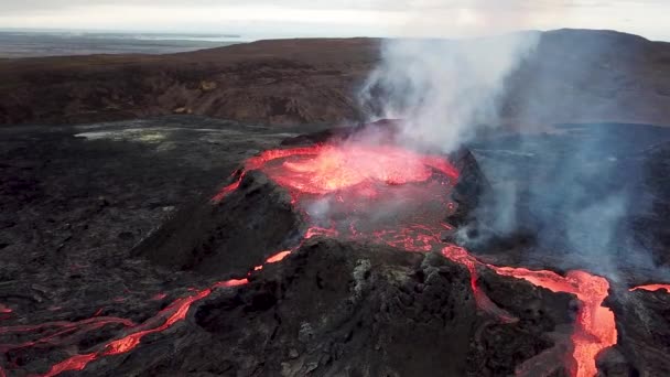 Légi Felvétel Fagradalsfjall Aktív Vulkánkitöréséről Geldingadalirban Reykjanesben Izlandon Forró Lava — Stock videók