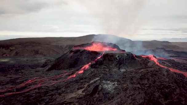Aerial Drone Footage Fagradalsfjall Active Volcano Eruption Geldingadalir Reykjanes Islandia — Wideo stockowe