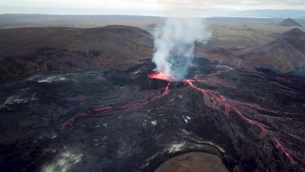 Aaerial Drone Footage Fagradalsfjall Active Volcano Outbreak Geldingadalir Reykjanes Iceland — 图库视频影像