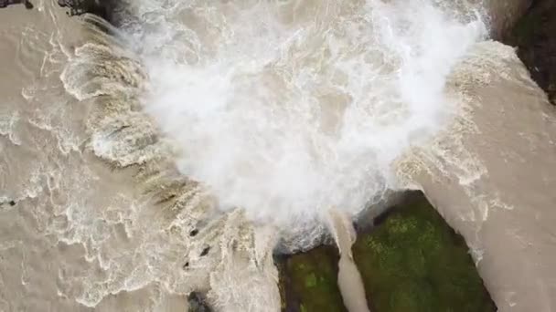 Aerial Drone Footage Godafoss Waterfall Waterfall Gods River Skjalfandafljot Northern — Vídeo de Stock