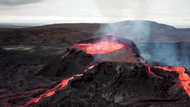 Aerial Drone Footage Fagradalsfjall Active Volcano Eruption Geldingadalir Reykjanes Iceland — Vídeo de Stock