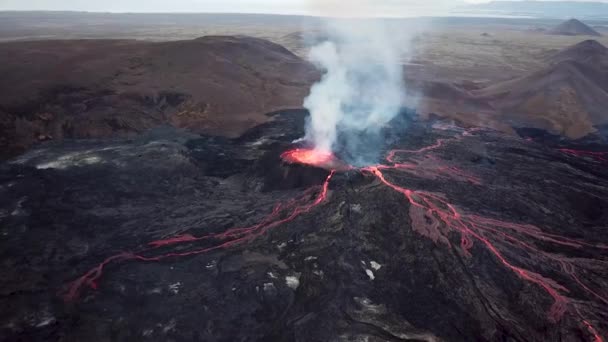 Flygdrönarbilder Fagradalsfjalls Aktiva Vulkanutbrott Geldingadalir Reykjanes Island Floden Hot Lava — Stockvideo