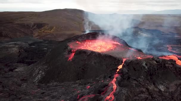 Aaerial Drone Footage Fagradalsfjall Active Volcano Outbreak Geldingadalir Reykjanes Iceland — 图库视频影像