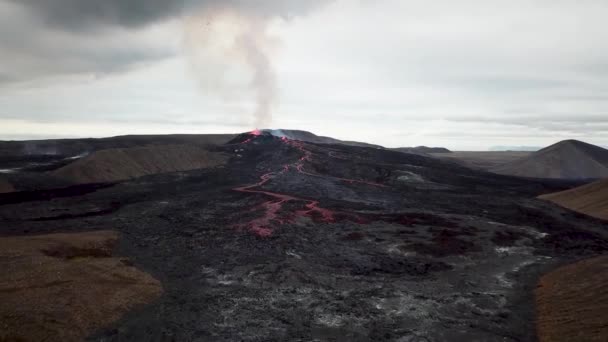 Luftdroneoptagelser Fagradalsfjall Aktivt Vulkanudbrud Geldingadalir Reykjanes Island Floden Hot Lava – Stock-video