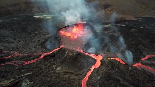 Drohnenaufnahmen Vom Aktiven Vulkanausbruch Fagradalsfjall Waldingadalir Reykjanes Island Fluss Der — Stockvideo