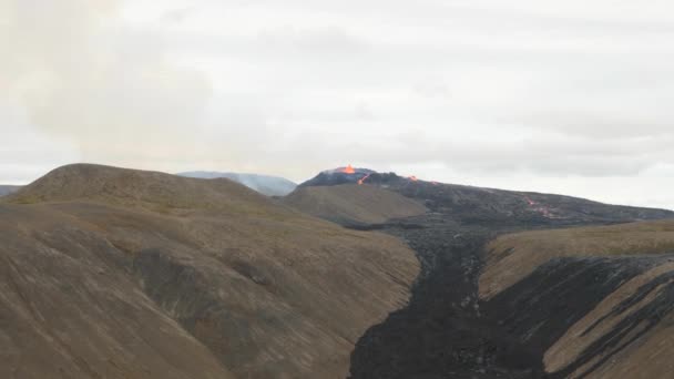 Footage Fagradalsfjall Active Volcano Eruption Geldingadalir Reykjanes Iceland River Hot — Vídeo de Stock