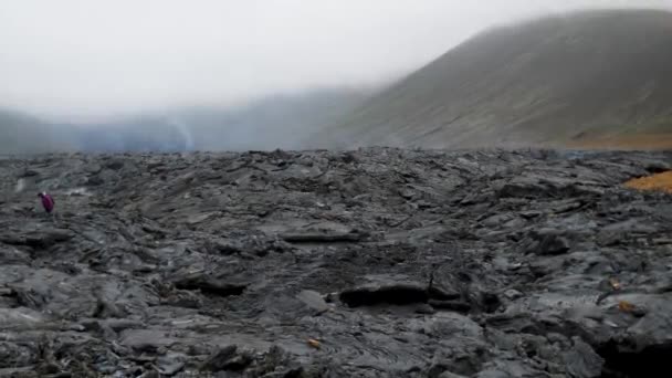 Close Footage Cold Lava Fagradalsfjall Active Volcano Geldingadalir Reykjanes Iceland — Wideo stockowe