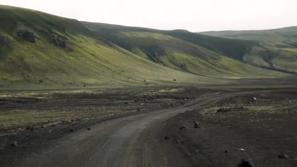 Проезд Красивой Исландской Природе Гравийной Дороге Недалеко Ландманналогара Исландия Видео — стоковое видео