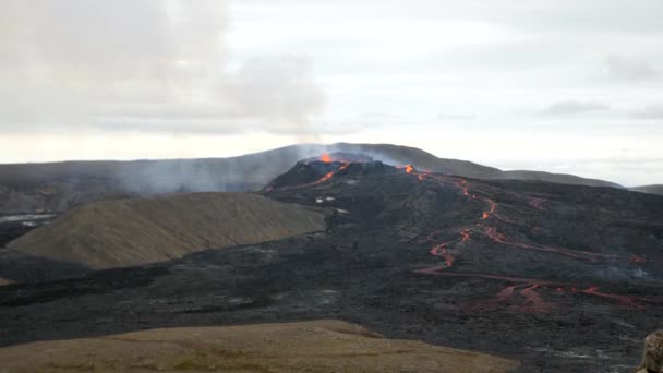 Footage Fagradalsfjall Active Volcano Eruption Geldingadalir Reykjanes Iceland River Hot — Stockvideo