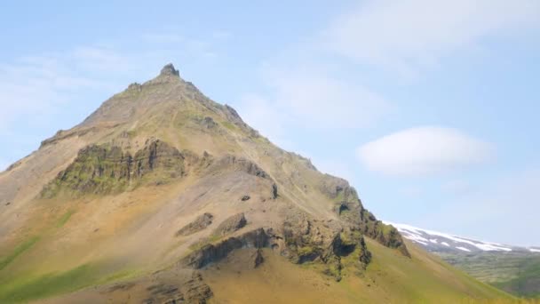 Arnarstapi Village Iceland Mountains Glaciers Iceland Snaefellsjokull Back High Quality — Video Stock