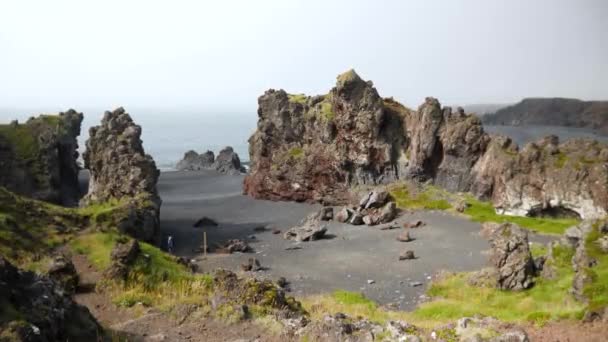 Cliffs Landscape Arnarstapi Village Iceland Djupalonssandur Black Sand Beach High — Video Stock