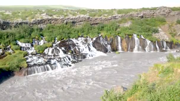 Водопад Храунфоссар Летний Сезон Исландия Высококачественные Кадры — стоковое видео