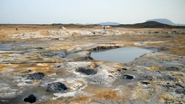 Namafjall Geothermal Area Unique Landscape Sulphuric Steaming Pools Mudpots Fumaroles — Video Stock