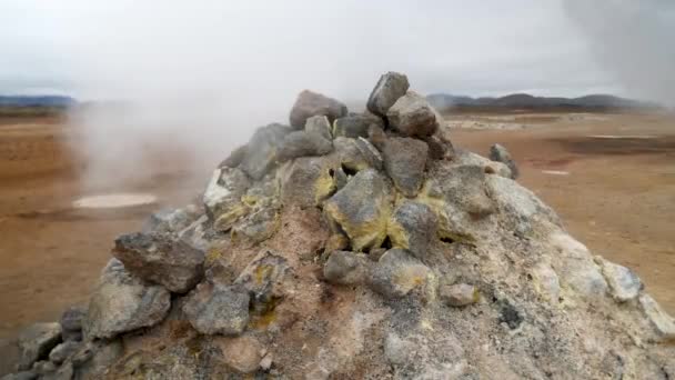 Namafjall Zona Geotermica Con Paesaggio Unico Piscine Sulfuree Fumanti Pentole — Video Stock