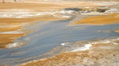 Namafjall geothermal area with a unique landscape of sulphuric steaming pools, mudpots and fumaroles, Iceland. Mars or Venus. High quality 4k footage. 