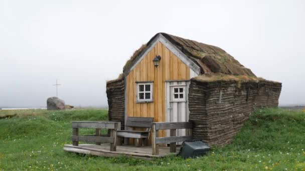 Casas Típicas Piedra Cubiertas Hierbas Islandia Mejor Café Noreste Islandia — Vídeos de Stock