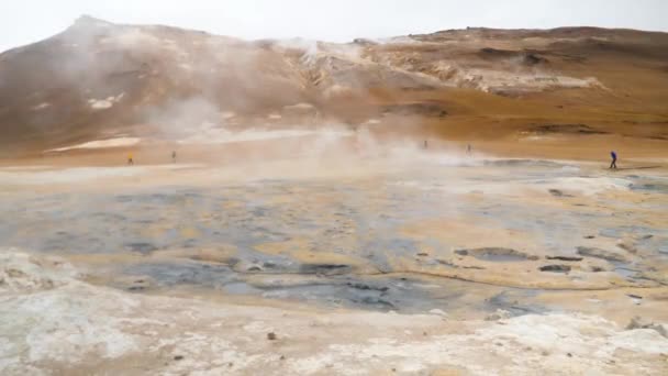 Namafjall Geothermal Area Unique Landscape Sulphuric Steaming Pools Mudpots Fumaroles — Vídeo de stock