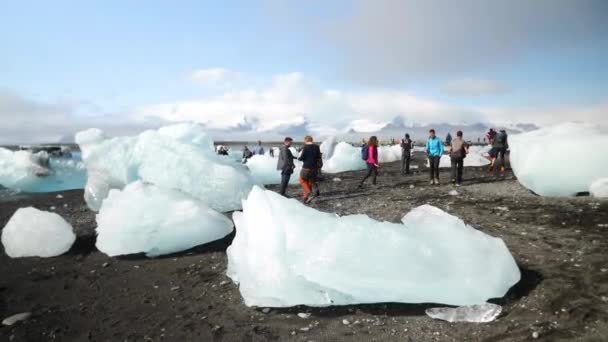 Diamentowa Plaża Islandia Września Góry Lodowe Czarnej Plaży Wulkanicznej Kawałek — Wideo stockowe