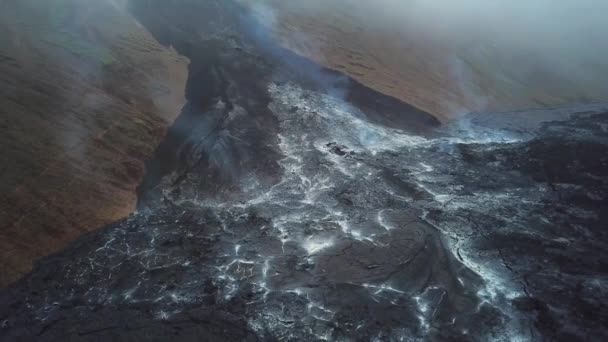 Aerial Drone Footage Cold Lava Fagradalsfjall Active Volcano Geldingadalir Reykjanes — Stock Video