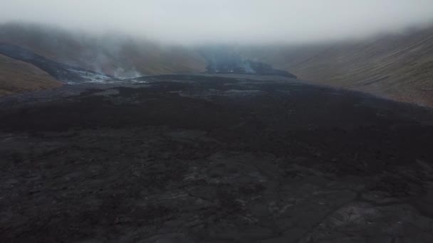 Aerial Drone Footage Cold Lava Fagradalsfjall Active Volcano Geldingadalir Reykjanes — Video Stock