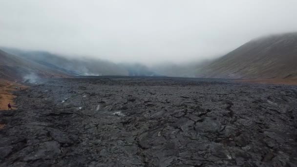 Aerial Drone Footage Cold Lava Fagradalsfjall Active Volcano Geldingadalir Reykjanes — Video Stock