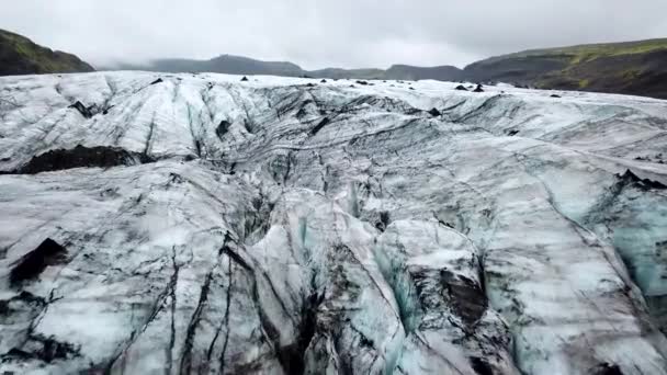 Nagranie Lotu Drona Lodowca Solheimajokull Należącego Myrdalsjokull Islandii Lodowiec Topnieje — Wideo stockowe