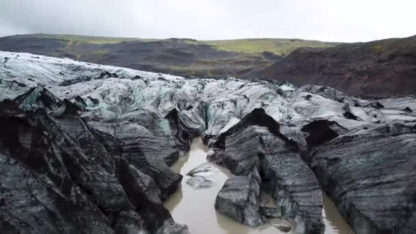 Légi Felvétel Solheimajokull Gleccserről Ami Myrdalsjokull Része Izlandon Olvadó Gleccser — Stock videók