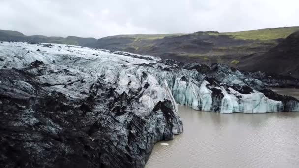 Imagens Aéreas Drones Glaciar Solheimajokull Parte Myrdalsjokull Islândia Geleira Derretida — Vídeo de Stock